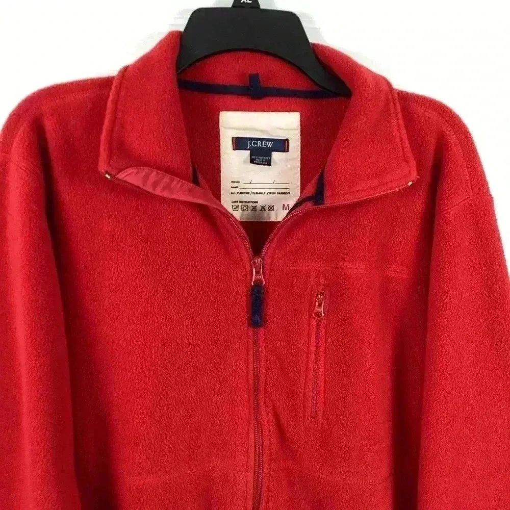 J.Crew Red Men's Full-zip Fleece Jacket  Size Medium 100% polyester